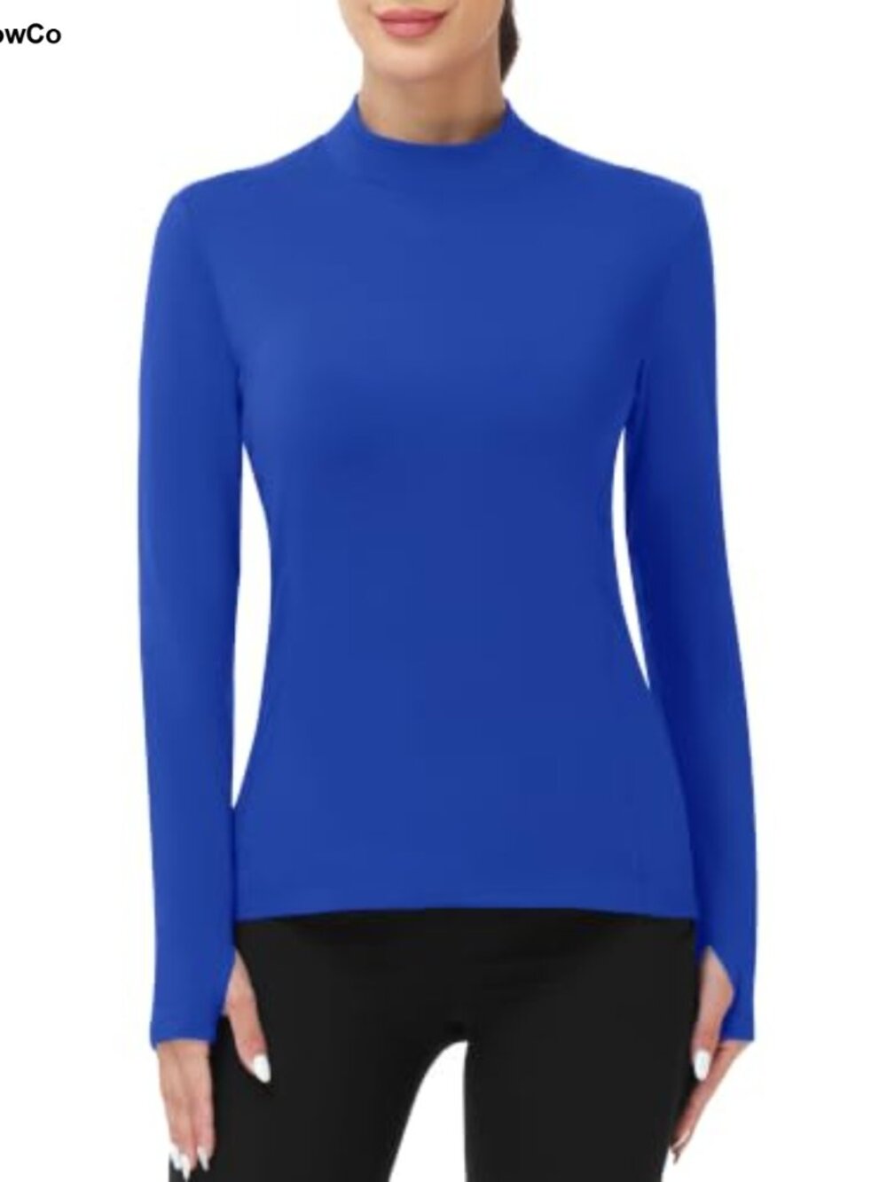 Women's Thermal Long Sleeve Mock Neck Fleece Top Thumbholes - Picture 1 of 6
